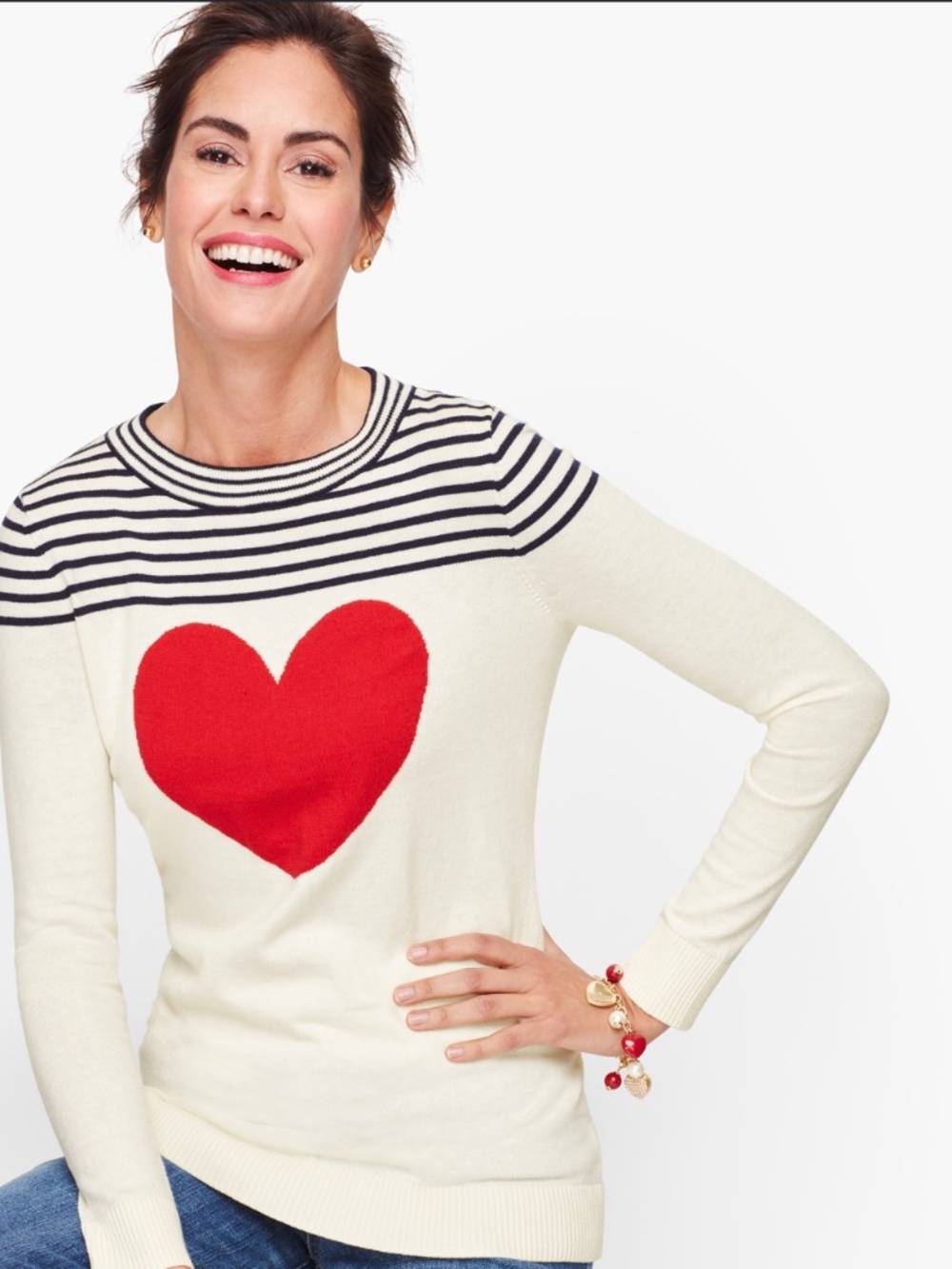 Talbots Red Heart Sweater, off white, Large
